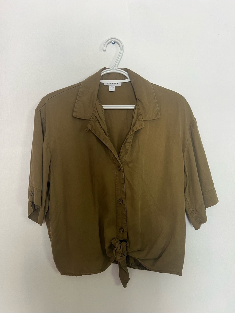 Topshop Olive Green Tie-Front Button Down Shirt